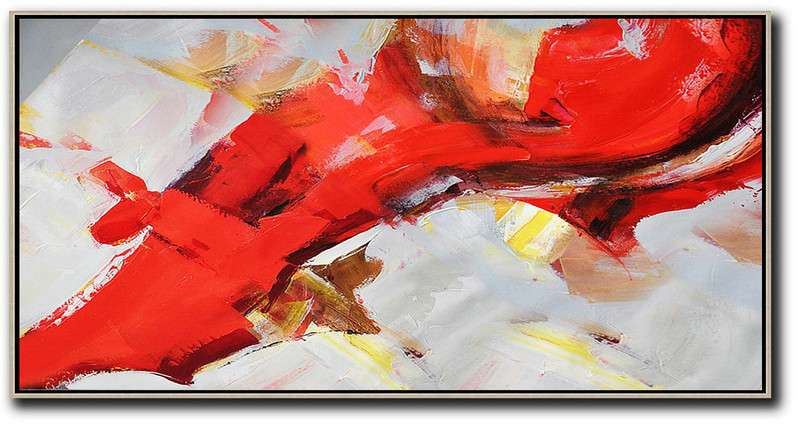 Extra Large Abstract Painting On Canvas,Horizontal Palette Knife Contemporary Art Panoramic Canvas Painting,Size Extra Large Abstract Art,Red,White,Yellow.etc